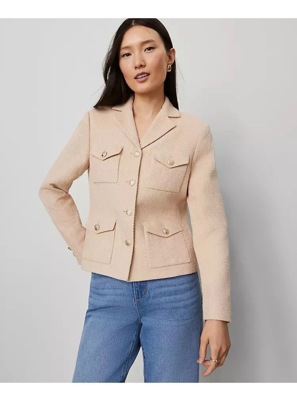 NWT $198 Ann Taylor The Military Jacket blazer in Tweed pale Sandalwood sz 4